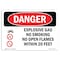Signmission OSHA Danger Sign, 7" Height, 10" Width, Aluminum, Explosive Gas No Smoking Within 20 Feet, Landscape OS-DS-A-710-L-1209 - alternate 1